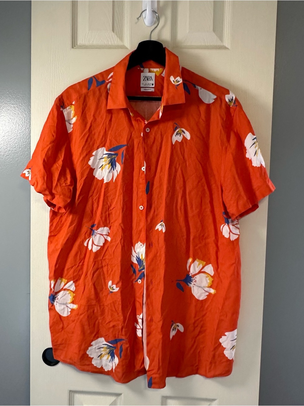 ZARA  Hawaiian Orange Floral Short-Sleeve Button-Down Shirt